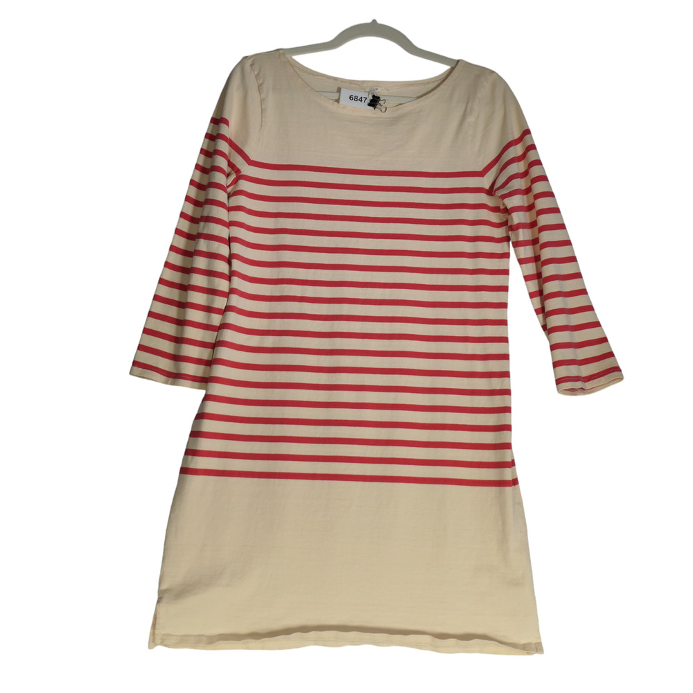 J Crew Shirt Dress Womens Medium Cream Pink Stripes Shift Nautical Effortless